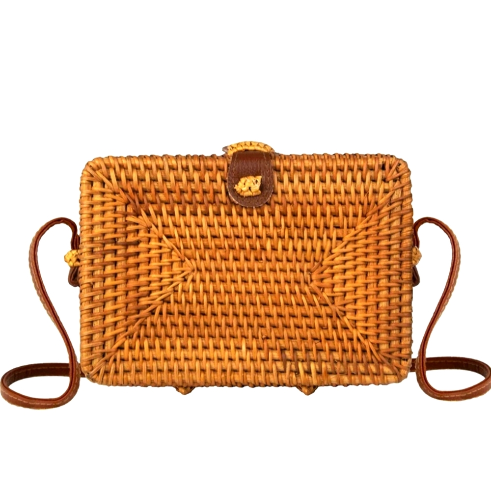 Rectangular Straw Rattan Crossbody Bag for Women |